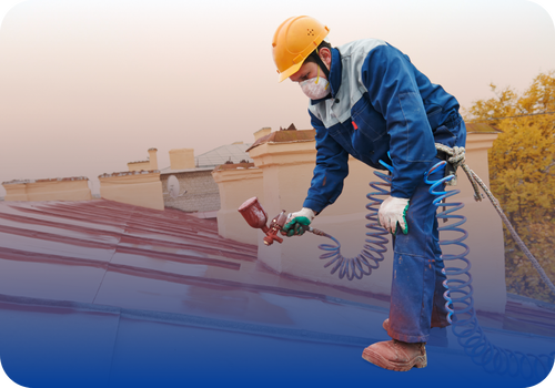 Painter painting roof tiles