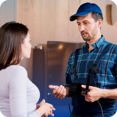 electrician discussing with homeowner about tips to save money