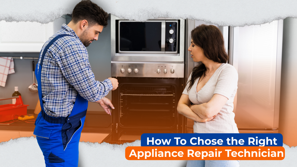 Infographic on selecting the right appliance repair technician, featuring tips and key considerations for homeowners.