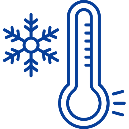 A thermometer and snowflake icon illustrating cold weather and freezing conditions relevant to homeowners and contractors.