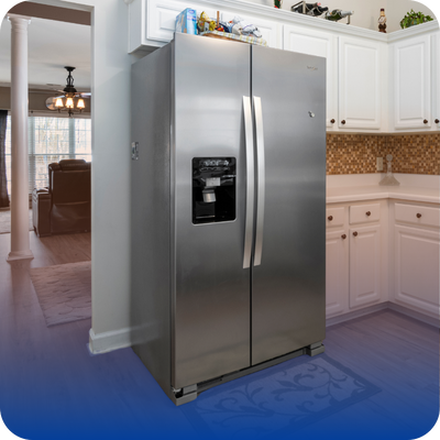 A kitchen scene showcasing a refrigerator and stove, pertinent to homeowners seeking solutions for refrigerator and freezer issues.